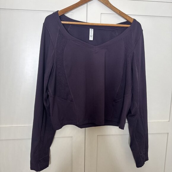 Athleta Shanti Lace Purple Crop Long Sleeve Breathe Wicking Shirt Top Sz 2X - Picture 5 of 13